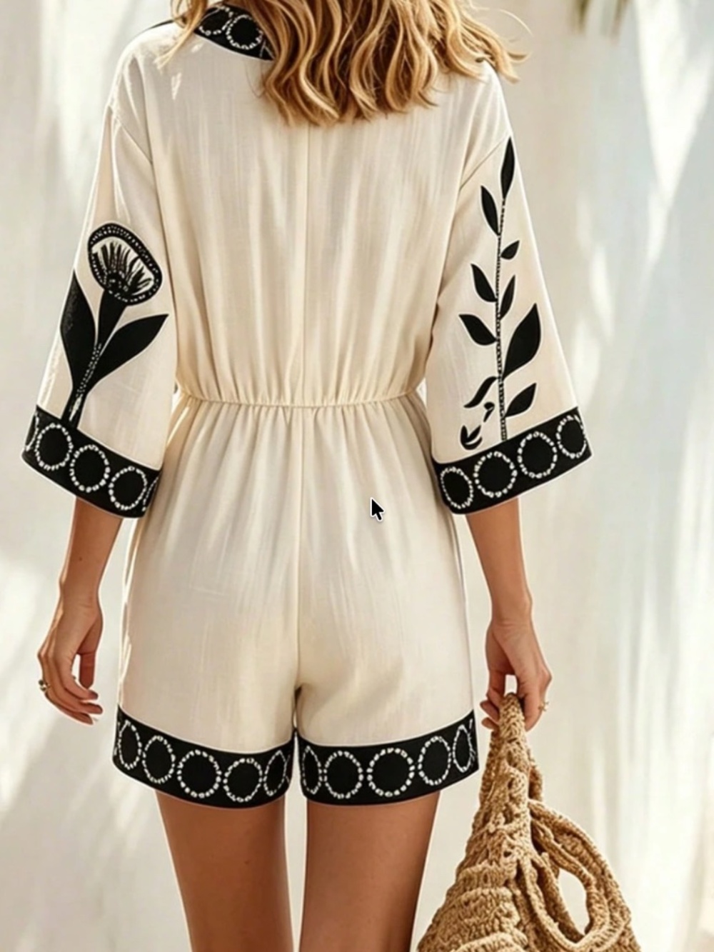Classic Floral Print V neck Short Sleeve Romper - Picture 4 of 5